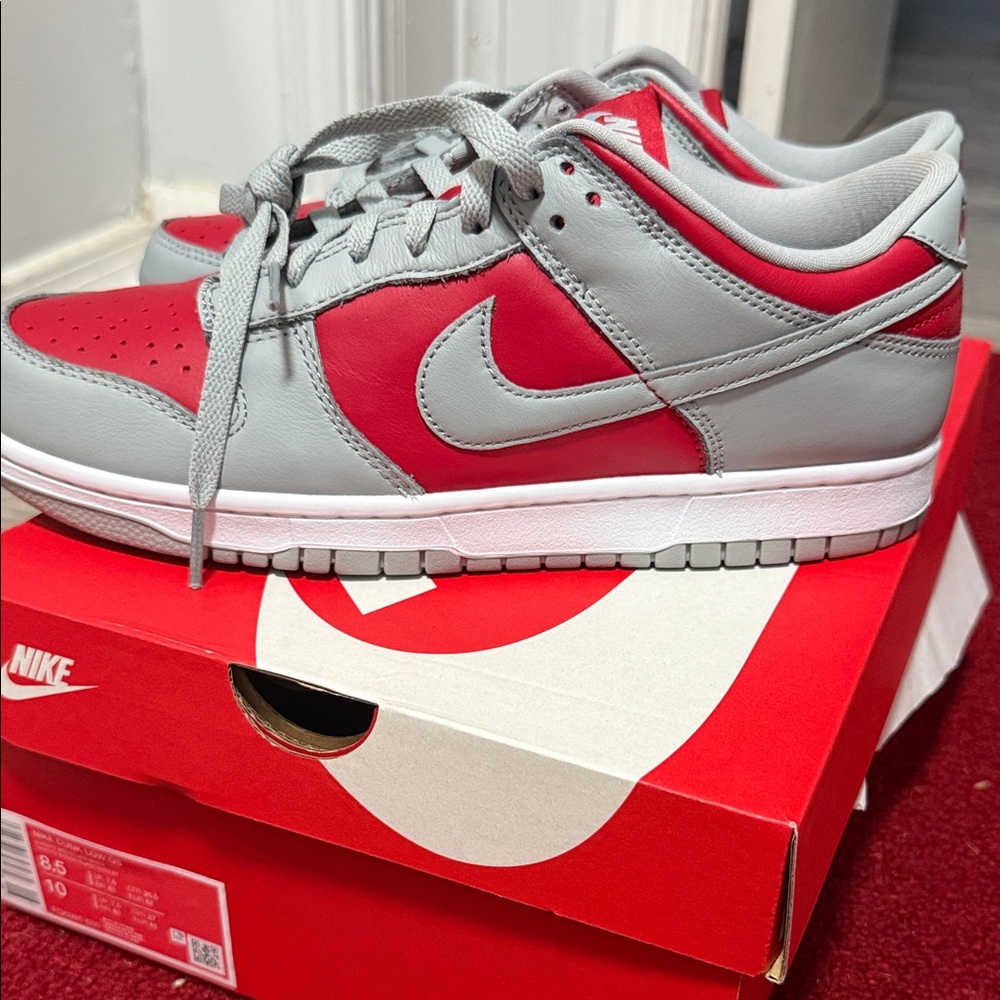 NEW Nike Dunks Gray and Red Low-Top Sneakers